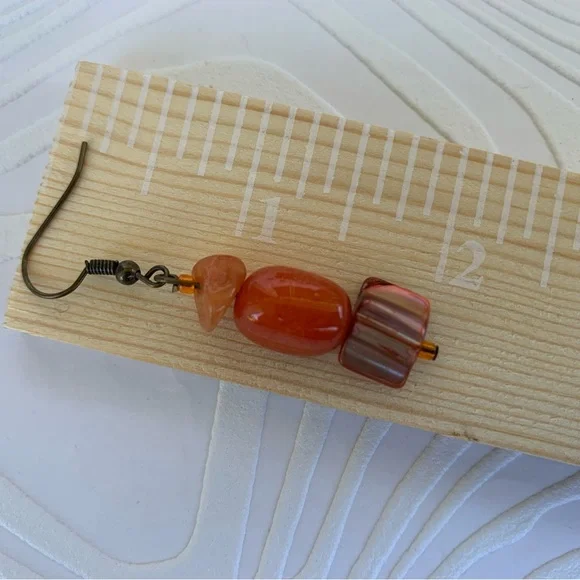 Drop Earrings Orange Tones Handcrafted Mixed Beads and Shell Materials Boho Chic - Picture 3 of 10